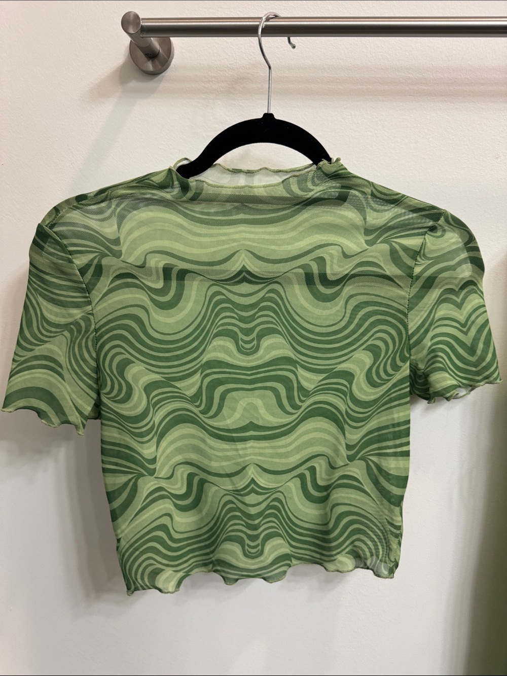 Psychedelic Fine Mesh Green Wave Print Crop Top